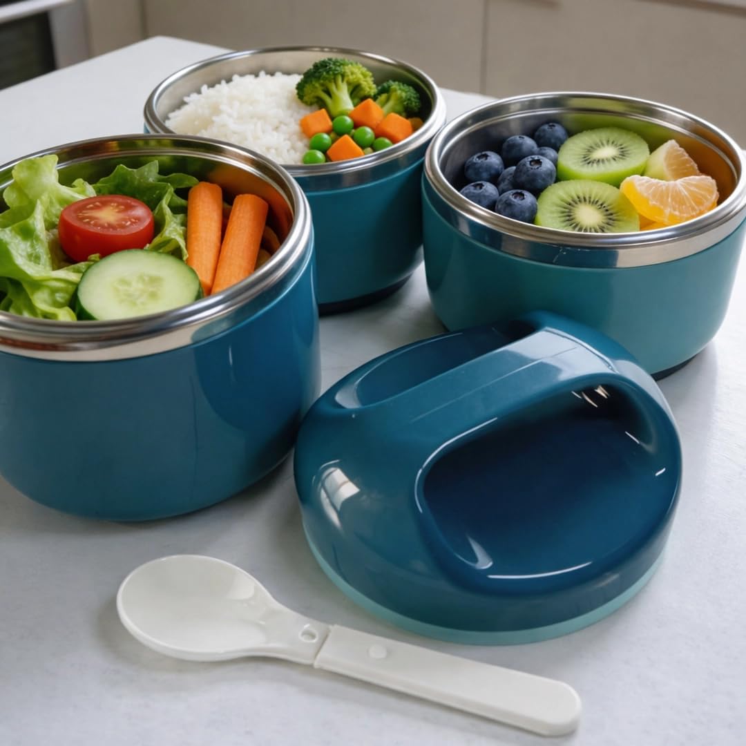 Stainless Steel Stackable Lunch Box with Handle - 3 Layer Tiffin Box