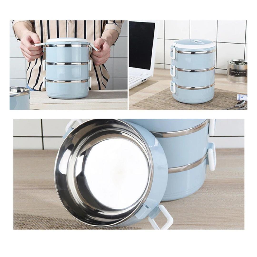 Stainless Steel Stackable Lunch Box with Handle - 3 Layer Tiffin Box