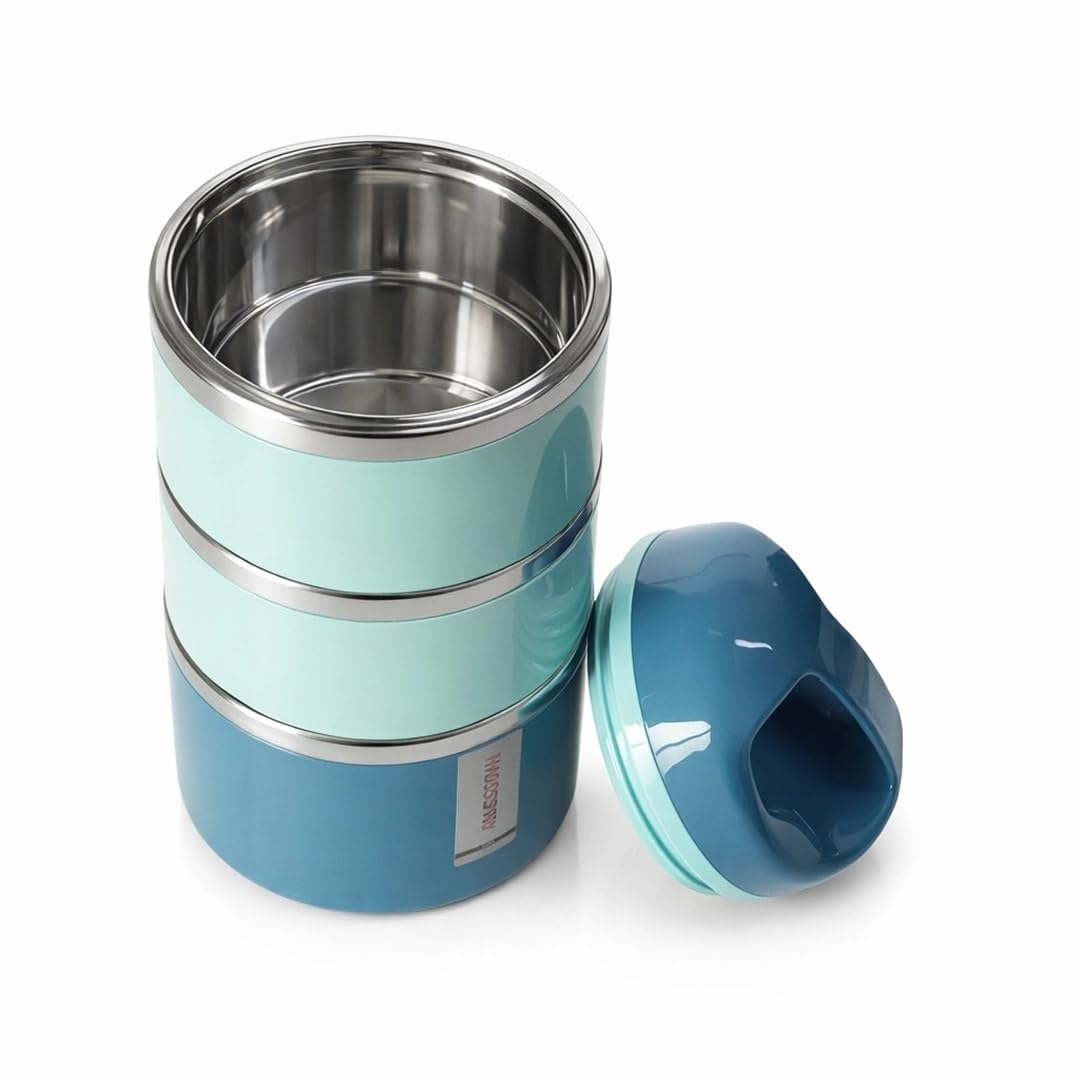 Stainless Steel Stackable Lunch Box with Handle - 3 Layer Tiffin Box