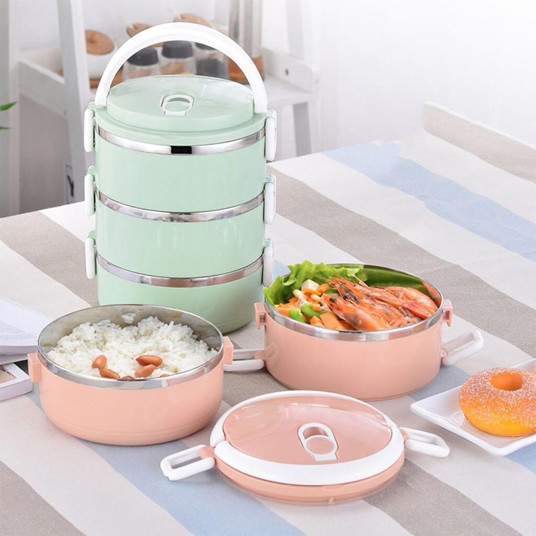Stainless Steel Stackable Lunch Box with Handle - 3 Layer Tiffin Box