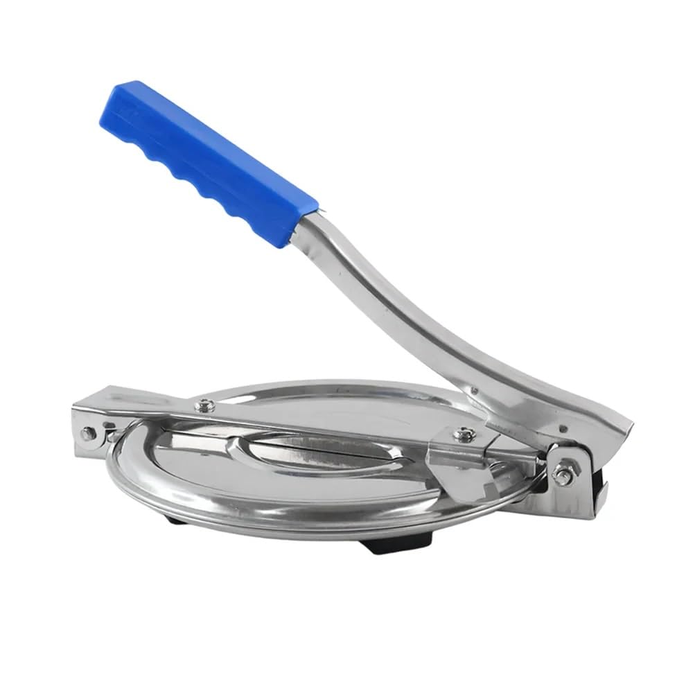 Stainless Steel Tortilla Press with Blue Handle - Manual Roti Maker