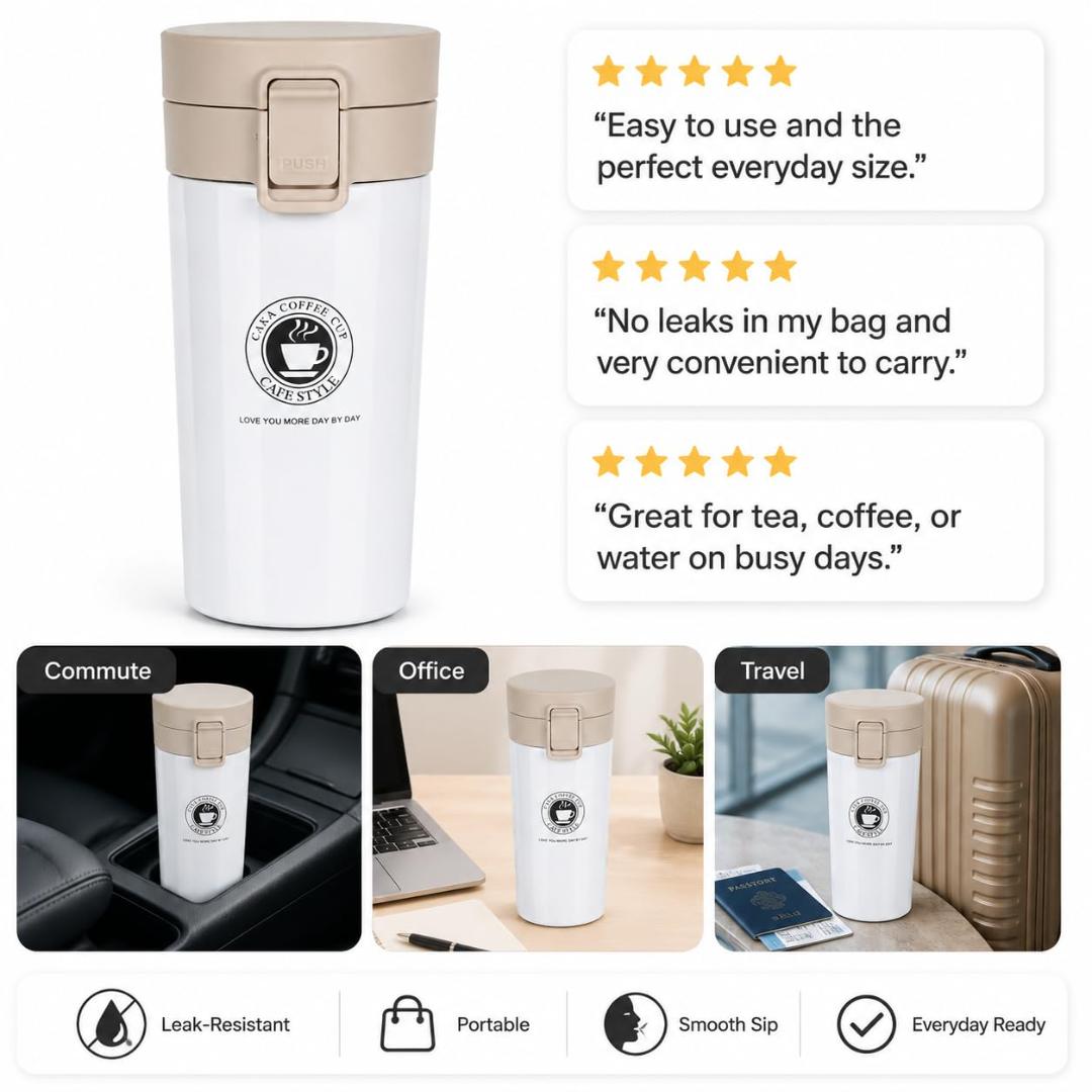 Stainless Steel Vacuum Insulated Coffee Flask with Flip Lock Lid (400ML / 1 Pc)