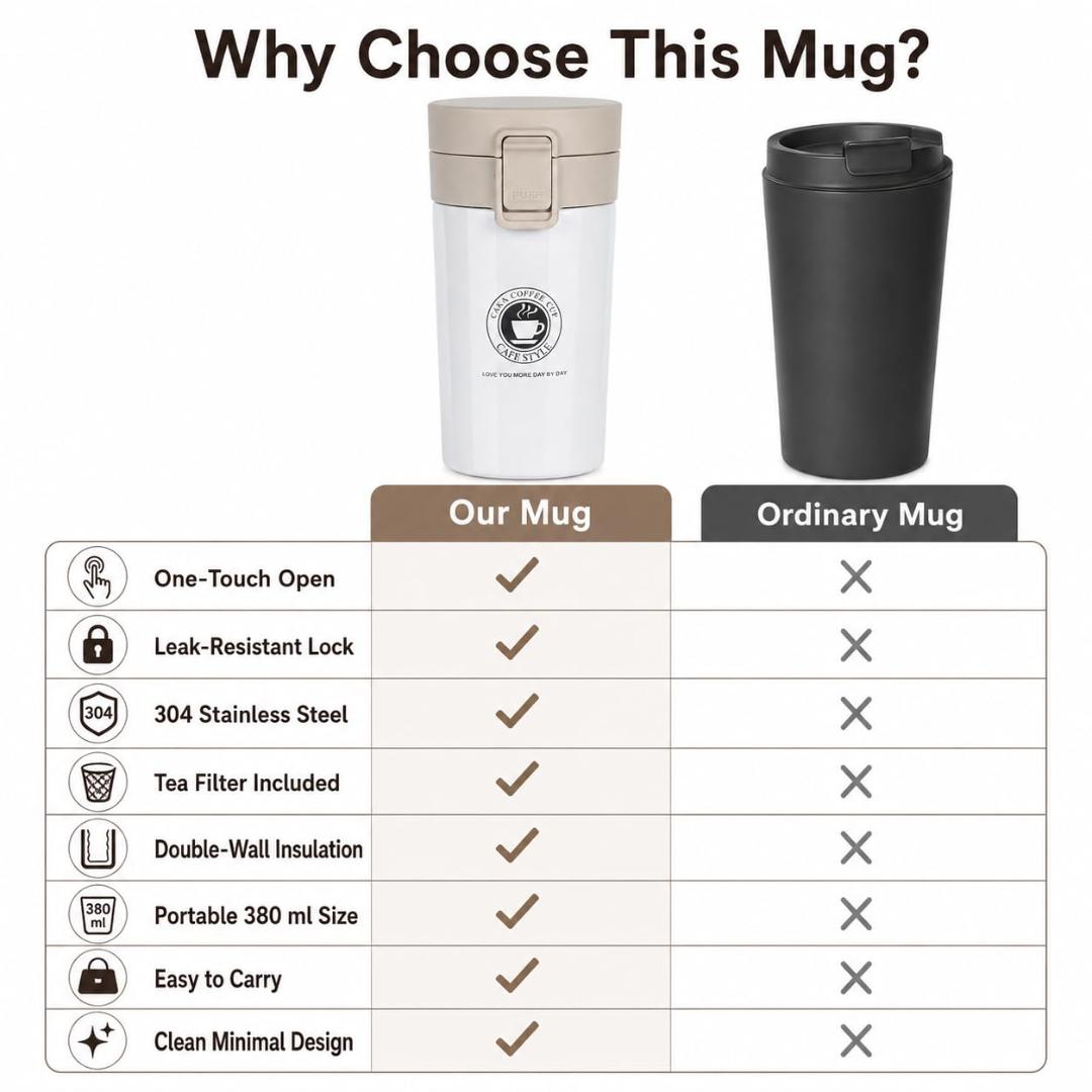Stainless Steel Vacuum Insulated Coffee Flask with Flip Lock Lid (400ML / 1 Pc)
