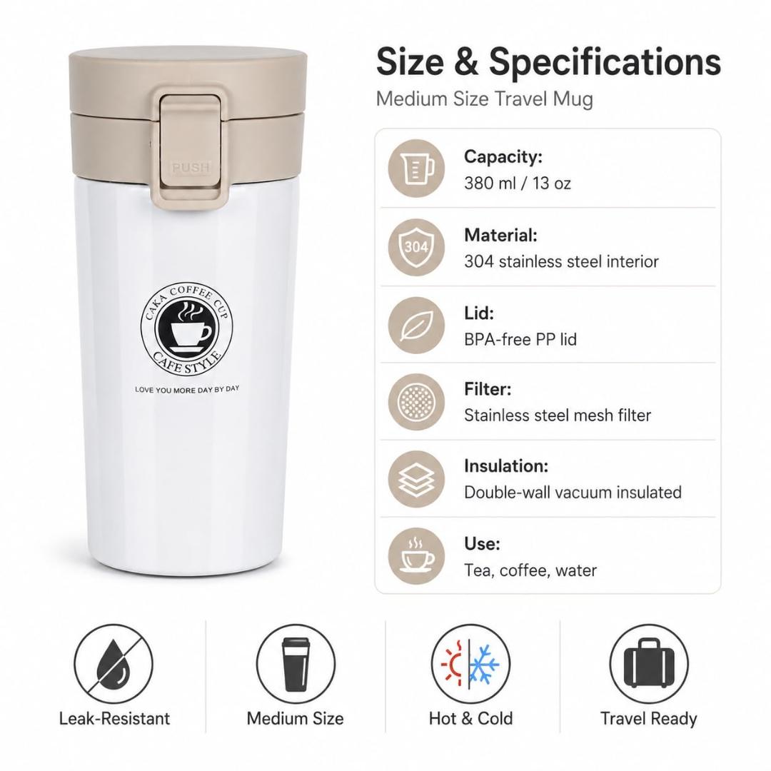 Stainless Steel Vacuum Insulated Coffee Flask with Flip Lock Lid (400ML / 1 Pc)