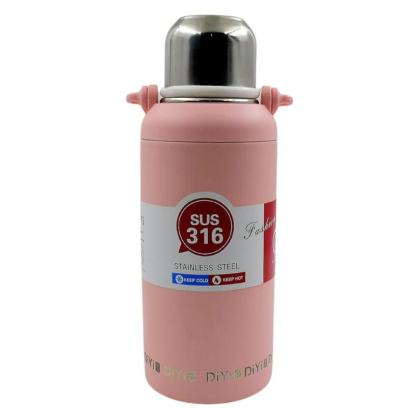 Stainless Steel Vacuum Insulated Water Bottle with Shoulder Strap - 1300ml (Pink)