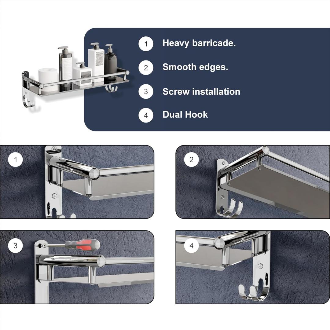 Stainless Steel Wall Mounted Washroom Rack - Single Layer