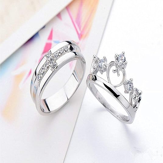 Sterling Oxidised Silver Couple Ring Gift With Attractive Red Love Box (2Pcs)