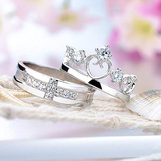 Sterling Oxidised Silver Couple Ring Gift With Attractive Red Love Box (2Pcs)