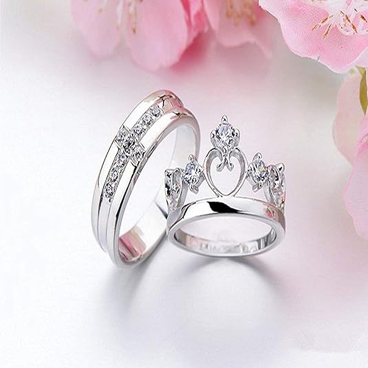 Sterling Oxidised Silver Couple Ring Gift With Attractive Red Love Box (2Pcs)
