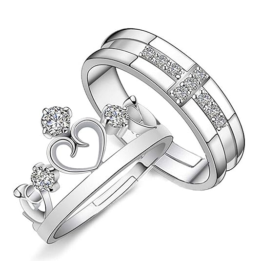 Sterling Oxidised Silver Couple Ring Gift With Attractive Red Love Box (2Pcs)