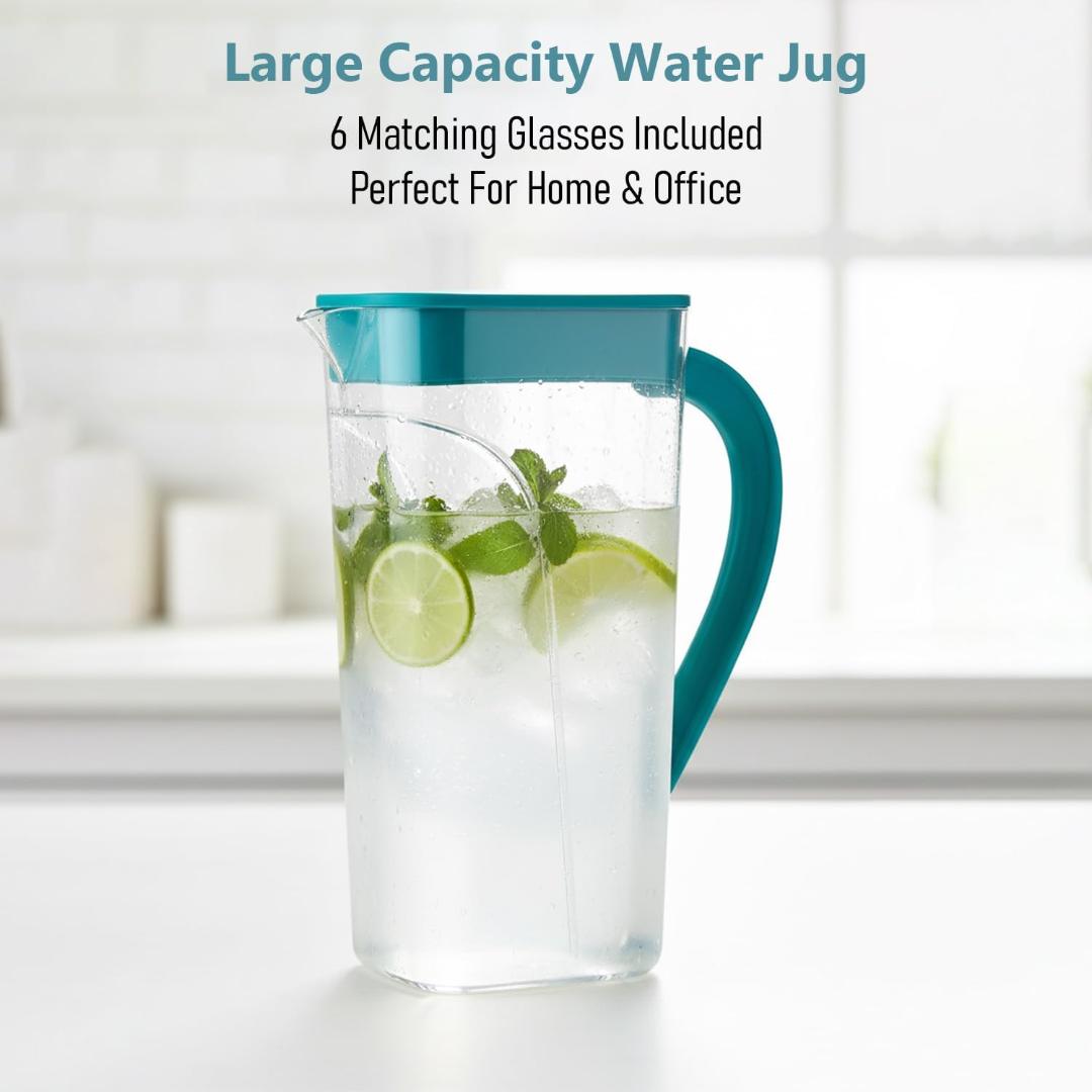 Supermom Marina Plastic Jug & 6 Glass Set - 1.5L Unbreakable