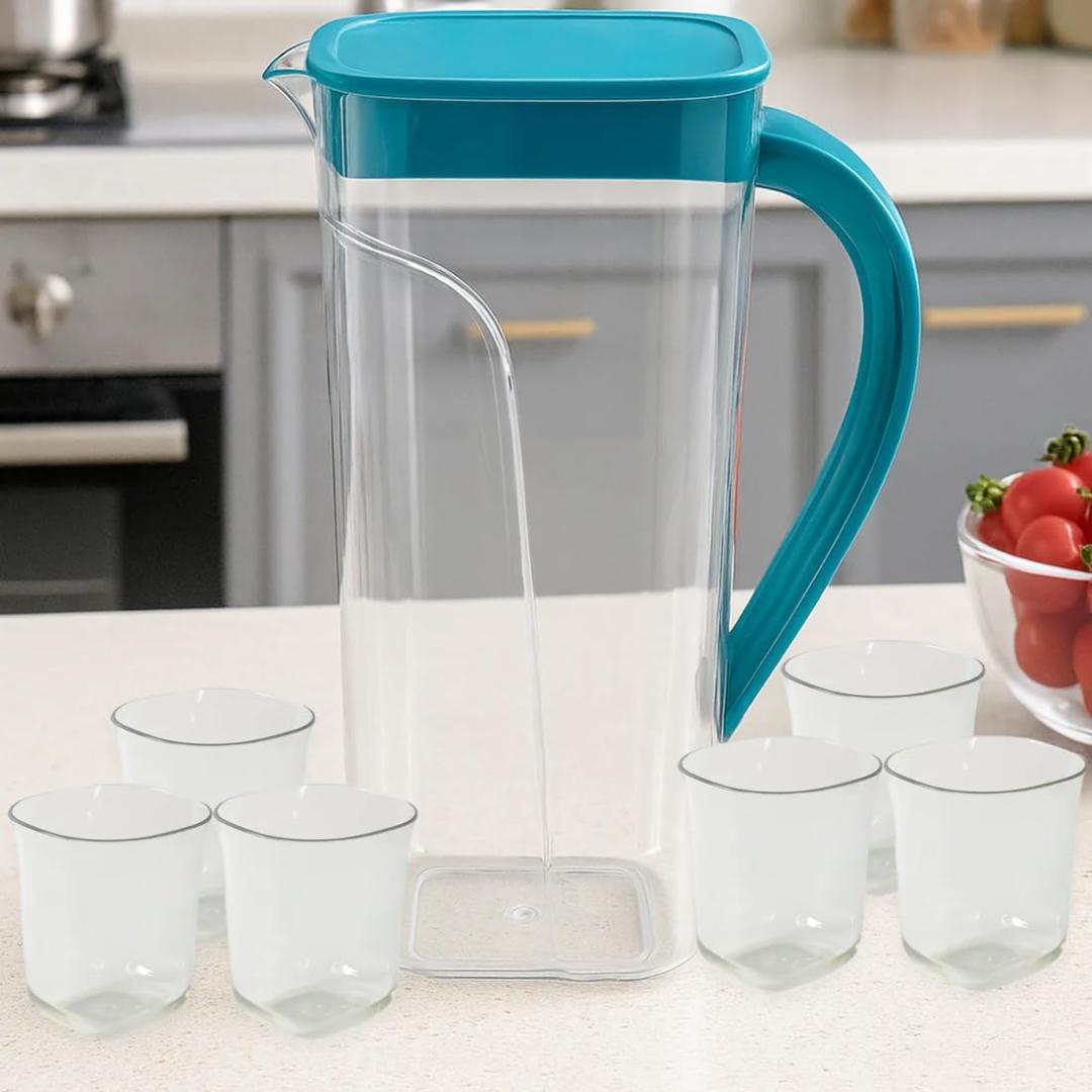 Supermom Marina Plastic Jug & 6 Glass Set - 1.5L Unbreakable