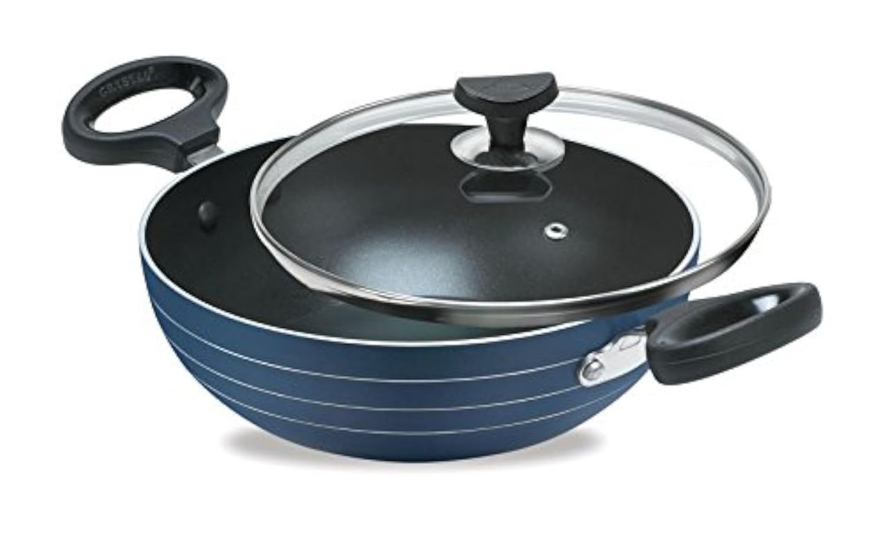 VIKAS Deep Kadai with Glass Lid – Versatile Non-Stick Cooking Pan - 220mm