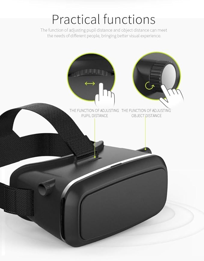 VR Headset with Adjustable Lenses and Head Strap