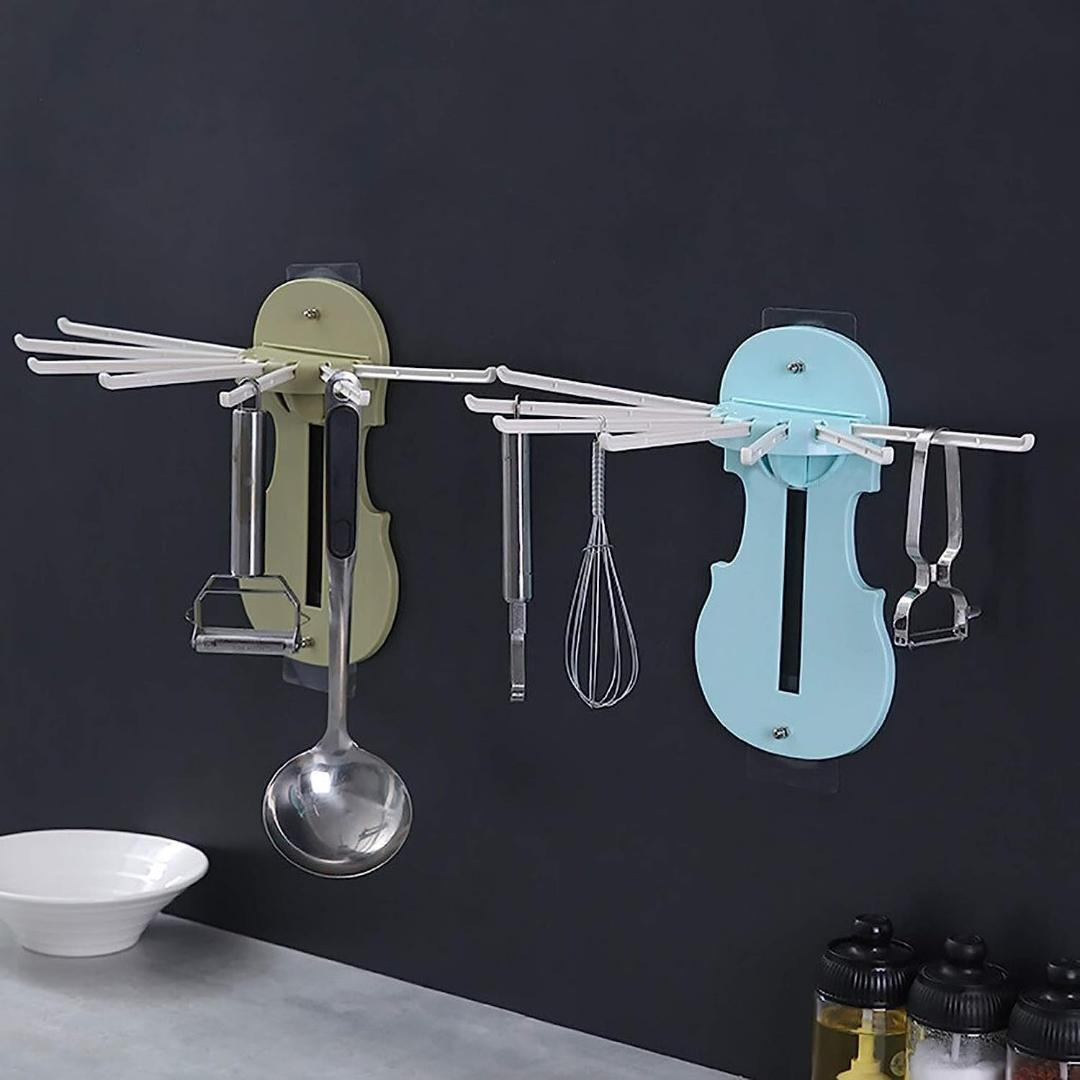 Wall-Mounted Rotating Multi-Arm Organizer Rack with Decorative Guitar Design