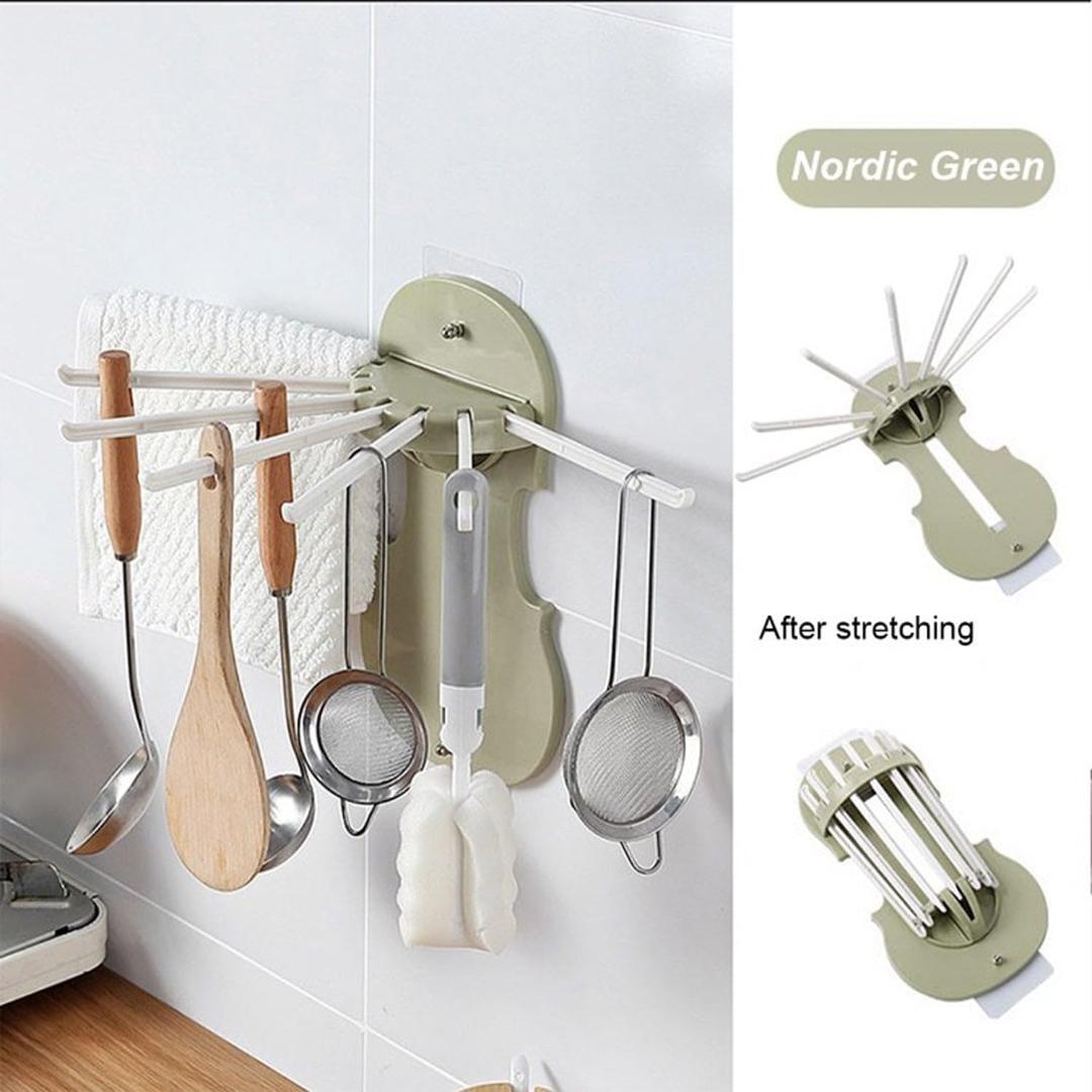 Wall-Mounted Rotating Multi-Arm Organizer Rack with Decorative Guitar Design