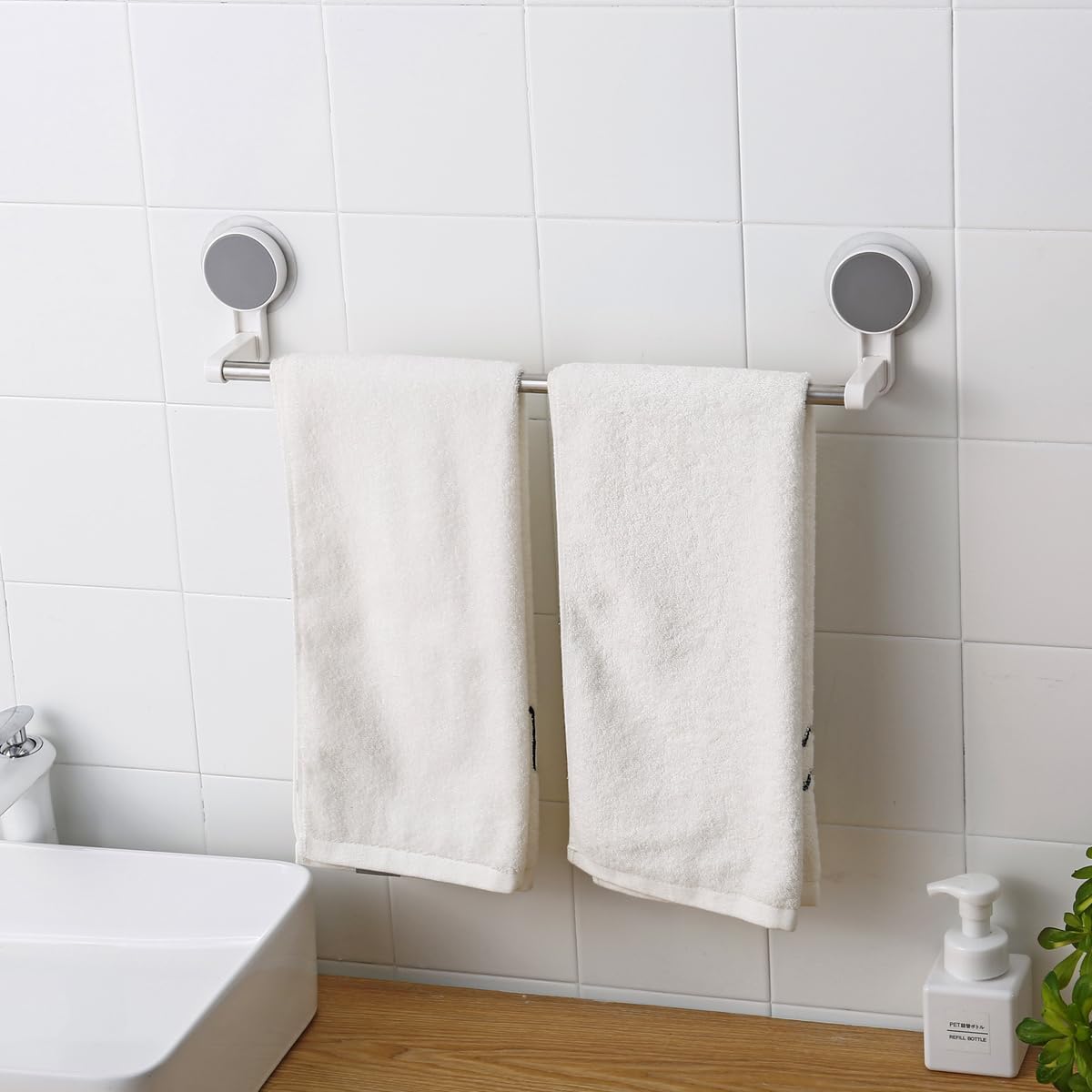 Wall-Mounted Stainless Steel Towel Bar with Circular Mounts - 50cm