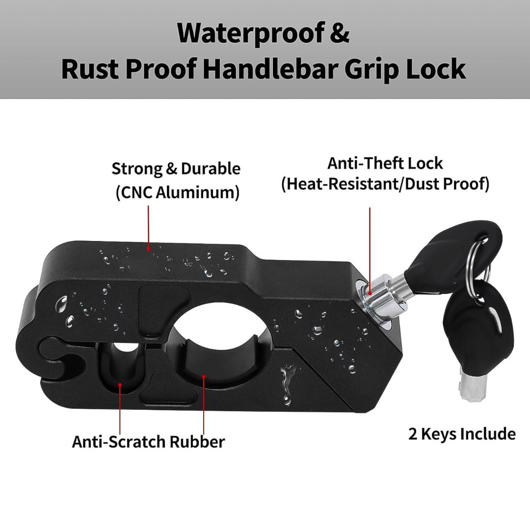 Waterproof & Rust Proof Handlebar Grip Lock for Motorcycle/Bicycle - Anti-Theft Security Lock with 2 Keys