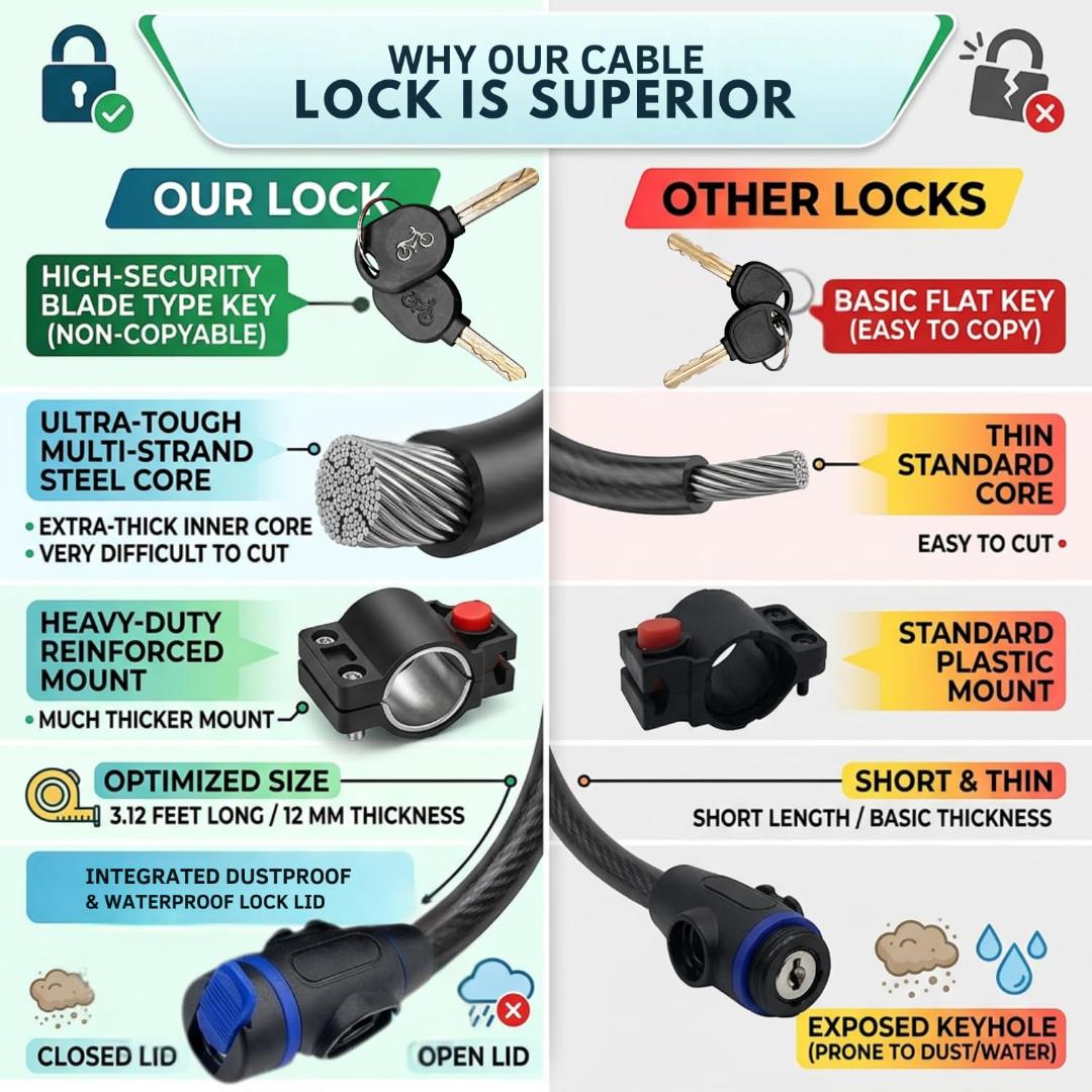 Waterproof & Rust Proof Handlebar Grip Lock for Motorcycle/Bicycle - Anti-Theft Security Lock with 2 Keys